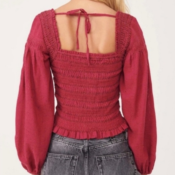 *HP*Free People Smocked Embellished L/S Blouse - Picture 4 of 12